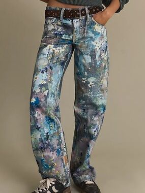 We The Free Tennessee Low-Rise Illusions Flower Print Jeans with Painted Details